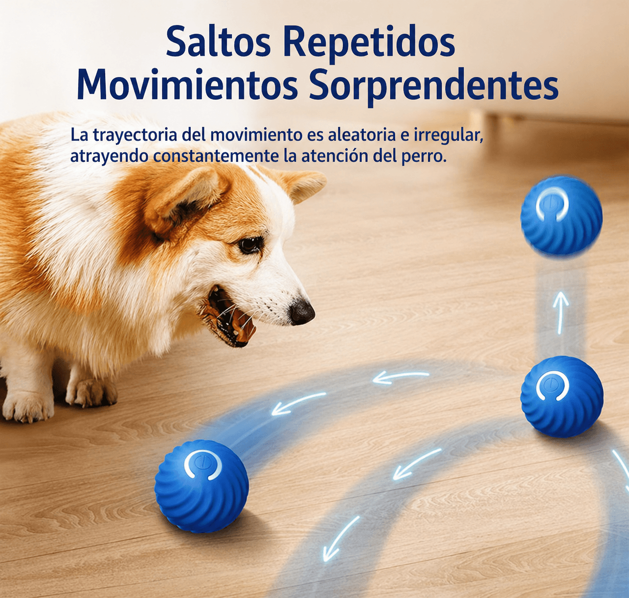 Pelota interactiva automática mascotas en acción, atrayendo la atención del perro con movimientos sorprendentes.